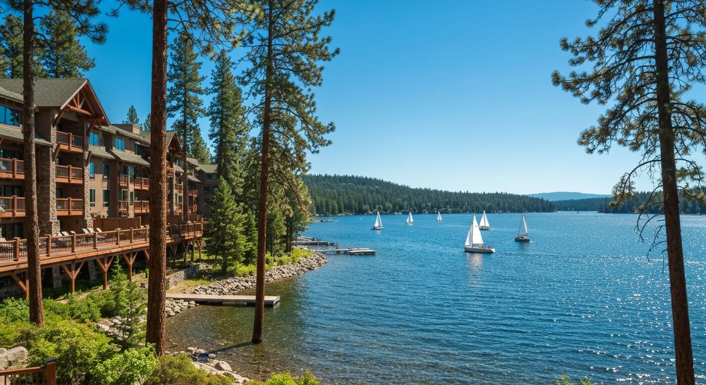Window cleaning framing a view of Lake Coeur d'Alene, Idaho